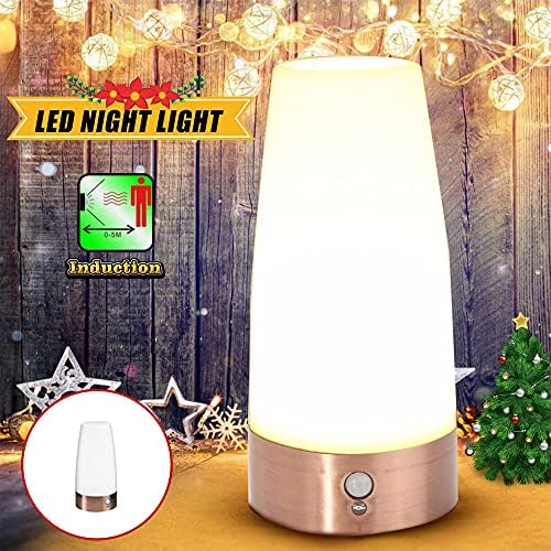 ROSEBEAR Motion Sensor LED Night Light Wireless PIR Table Lamp ON/Off/AUTO Battery Operated for Room Bedroom Bedside Bathroom Hallway Round Base