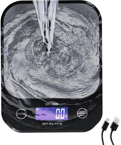 11lb/5kg Digital Food Scales for Kitchen – Waterproof with Built-in Rechargeable Battery Kitchen Scale for Sourdough