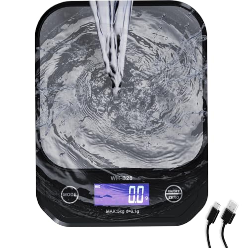 11lb/5kg Digital Food Scales for Kitchen – Waterproof with Built-in Rechargeable Battery Kitchen Scale for Sourdough