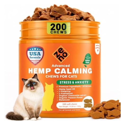ZENO Calming Chews for Cats, 200 Count, Hemp Anxiety Relief, Salmon Flavor