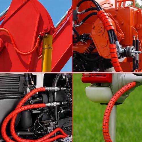 Pangda 25Ft Spiral Wrap Hose Cable Protector 1.5 Inch Heavy Duty Hydraulic Hose Wrap Protector Sleeve, red Abrasion Resistant Spiral Tubing for Hydraulic Hoses, Electrical Wires, Automotive — view 6