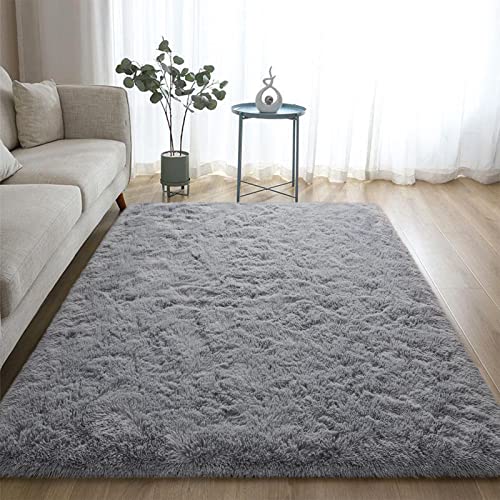 Dweike Super Soft Shaggy Rugs Fluffy Carpets, 4X6 Ft, Grey Area Rug For Living Room Bedroom Girls Kids Room Nursery Home Decor, Non-Slip Plush Indoor Floor Bedside Rug, 4X6 Feet Grey #TOP4