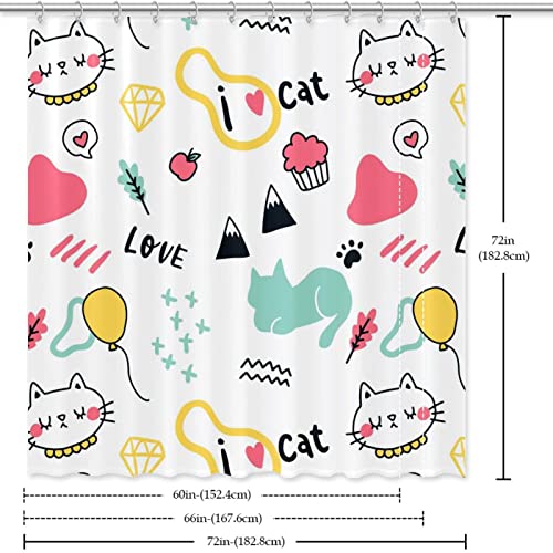 Rideau de douche animaux chat imperméable avec 12 crochets de fixation