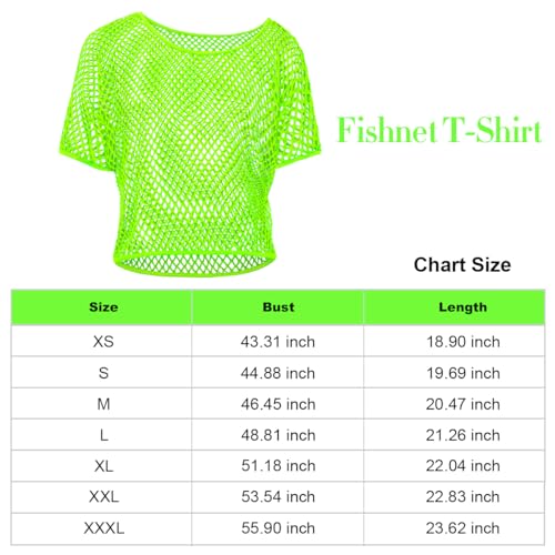 80s Fancy Fishnet Top for Women Neon Mesh Top Off the Shoulder T-shirt 1980s Retro Theme Party Costume Accessories Cosplay - Image 3