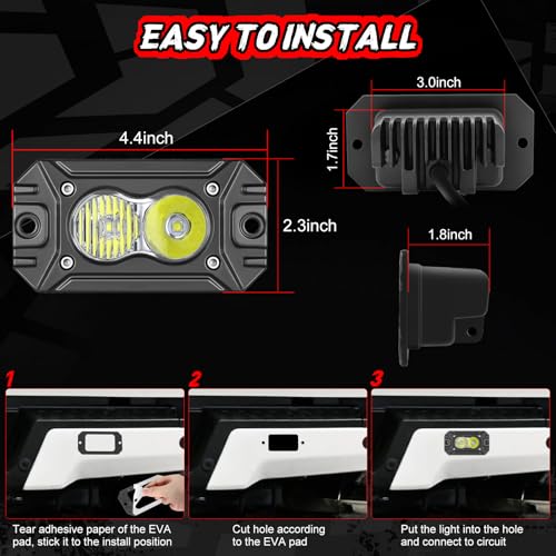 Image of LED Pod Lights Flush Mount Off Road Driving LED Light Bar | 2PCS 4 Inch CREE Combo Backup Work Light Waterproof Bumper Cube Light for Truck Pickup UTV ATV Boat 4x4