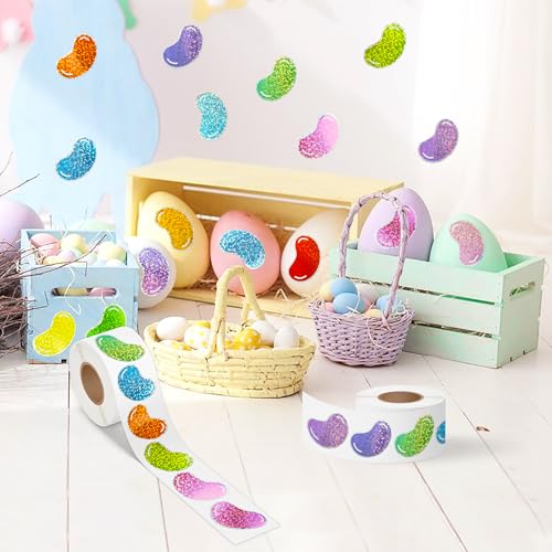 Image of Glitter Jelly Bean Sticker - 1000 Pcs Candy Sparkle Glitter Waterproof Vinyl Reusable Laptop Stickers Coloring Book Scrapbook Water Bottle Page Activity Pad Birthday Party Favors Skateboard