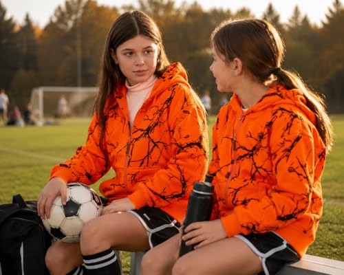 Image of TrailCrest by Treel Kids Orange Safety Full Zip High Visibility Thick Fleece Hoodie Sweatshirt Hunting Jacket