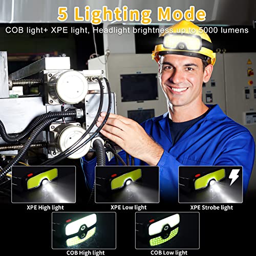 Zoyye Rechargeable Headlamp Flashlight, 5000 Lumen Wide Beam Led Headlamp, 5 Lighting Modes, Lightweight Waterproof Light Bar Headlamp, Suitable For Outdoor, Running, Fishing, Camping (2 Packs) #TOP4