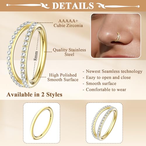 davka 6PCS 18G Nose Rings Hoop and 20G Nose Studs Sets for Women Men,Hypoallergenic 316L Steel Hinged Clicker/Corkscrew Nostril/Septum Helix/Cartilage Piercing Jewelry2