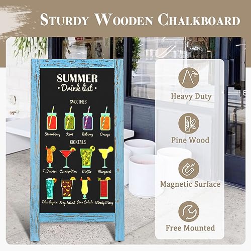 Image of Double-Sided Magnetic 40 inch x 20 inch Blue Chalk Board Sign Board | Wooden A-Frame Sign, Sandwich Board Signs Outdoor, Chalkboard Easel, Menu Board for Restaurant, Business or Wedding