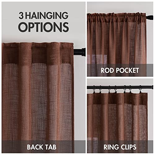 MIULEE Chocolate Brown Linen Curtains 84 Inch Length for Bedroom Living Room, Soft Thick Linen Textured Window Drapes Semi Sheer Light Filtering Rod Pocket Back Tab Burlap Look, 2 Panels, 37x84 Inches