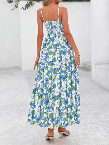 Image of PRETTYGARDEN Women Summer Maxi Dresses 2026 Spaghetti Strap Boho Floral Striped Wedding Guest Beach Vacation Flowy Long Dress