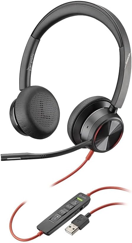 Poly Stereo Headset 'Blackwire 8225' with USB-A Connection, Active Noise Cancelling and Flexible Microphone Arm, Black