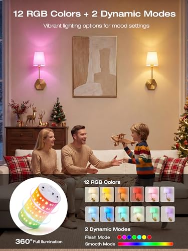 Image of CLOUDY BAY 10000mAh Battery Operated Wall Sconces,Up to 100 Hours with Rechargeable RGB Dimmable Magnetic Bulb,Cordless Wall Lighting Fixtures with Remote for Bedroom,Soft Gold,2 Pack-17.9inch