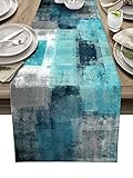 Bingigo Turquoise Table Runner 36 inches Long Small Teal and Grey Abstract Art Modern Contemporary C