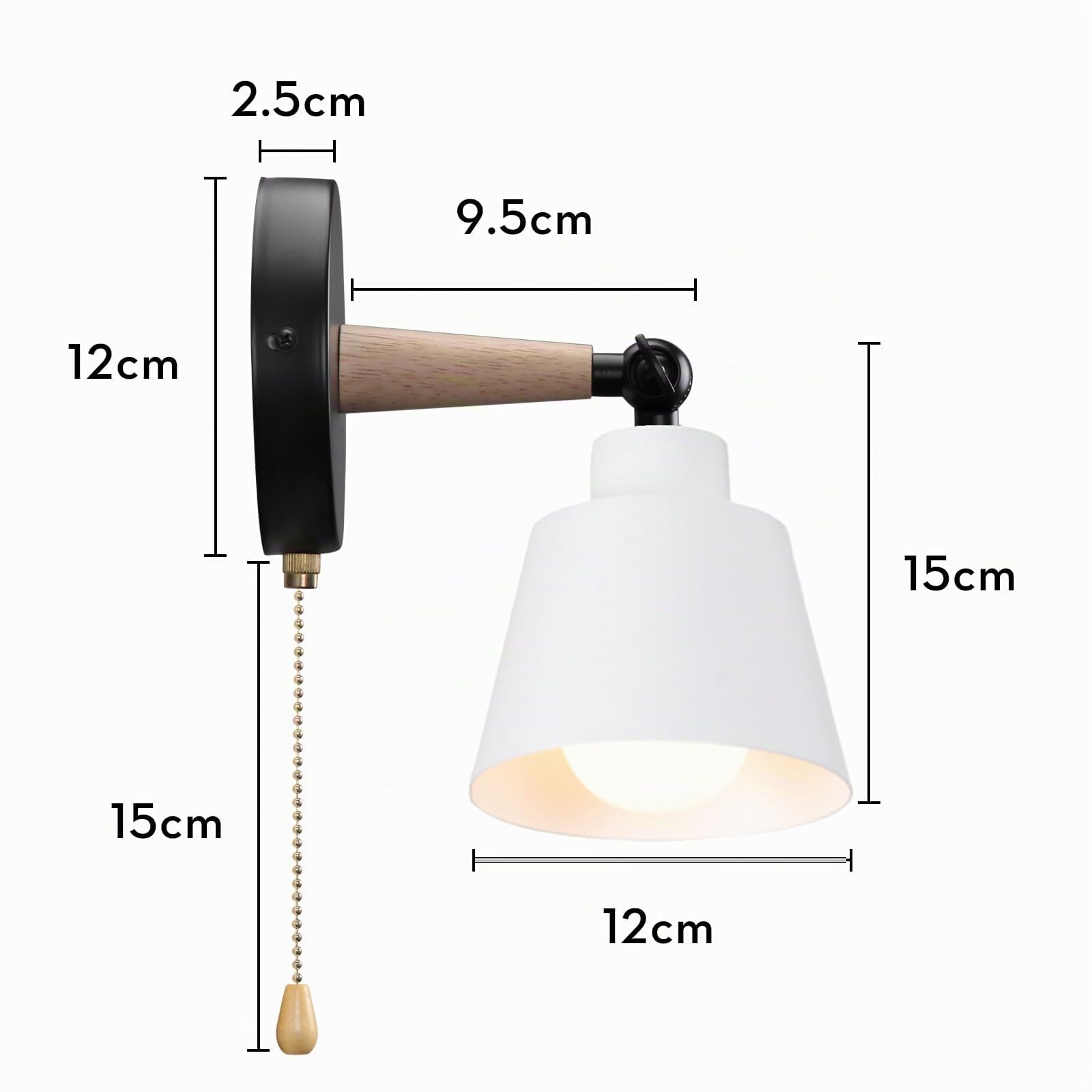 Applique Murale Intérieur avec Interrupteur, 2 Pack Vintage Lampe Murale E27 Bois Industrielle Luminaires Appliques pour Chambre Salon Couloir Blanc