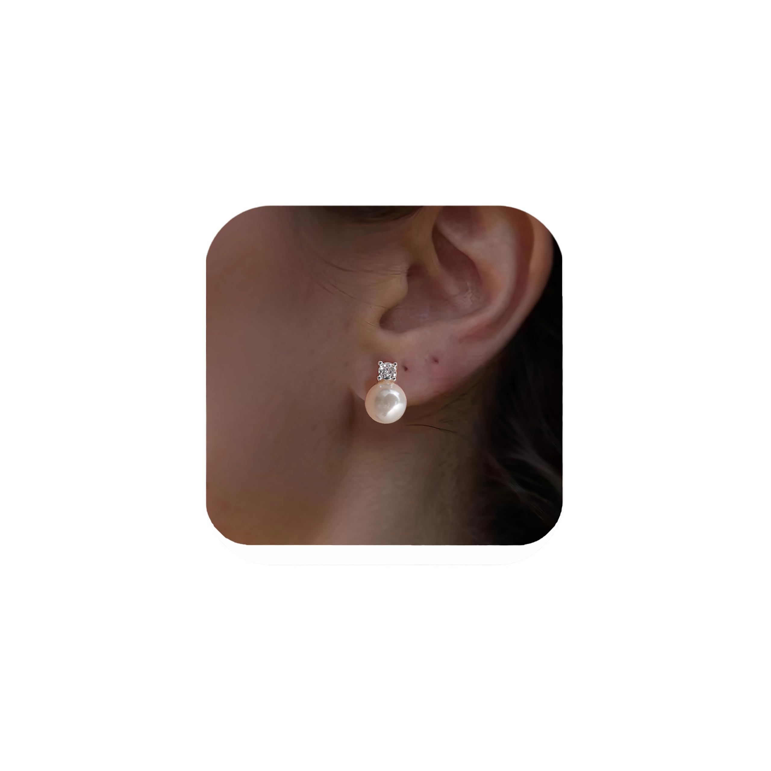 925 Sterling Silver Post Simulated Pearl Earrings Imitation CZ Diamond Pearl Stud Earrings Bridesmaid Wedding Earrings Women Jewelry Gifts 6mm/8mm/