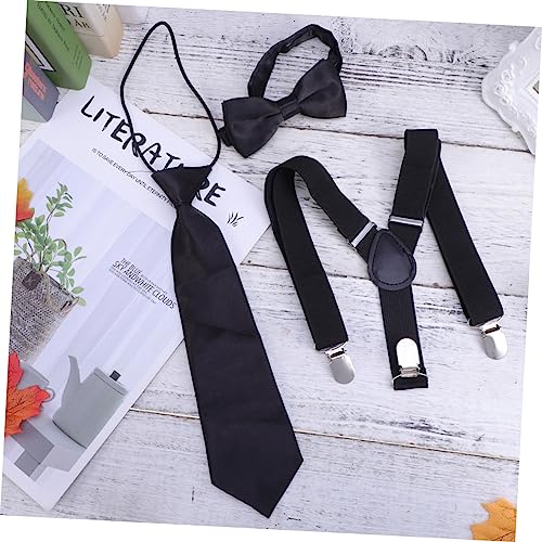 PartyKindom 3pcs Boys and Girls Bow Tie Suspenders Set Elastic Boys Tie Clip Braces for Toddlers2