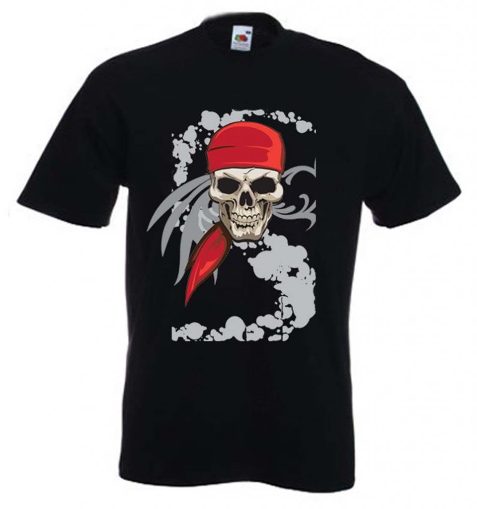 Tribal T-Shirts Pirate Skull Mens Pirate T Shirt (Medium, Black)