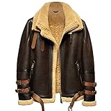 Denny&Dora Chaqueta de piel de oveja para hombre B3 Chaqueta de vuelo Lana importada de Australia Chaqueta corta de cuero Abrigo de piel para hombre (marrón, XL)