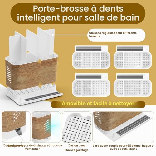 Support brosse a dent electrique avec rebord avant et passe-câbles - 5