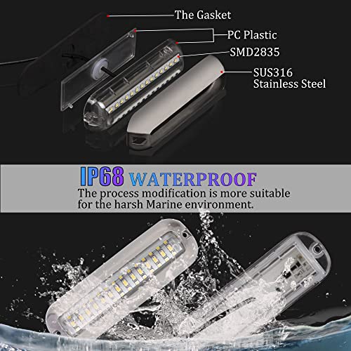 Sunhe Marine Led Boat Lights, 42 Led Underwater Boat Light, Interior Deck Courtesy Light, Ip68 Waterproof, 316 Stainless Steel, 10-36V For Yacht, Pontoon, Fishing Boat, Kayak, Sailboat, Pool (Blue) #TOP2