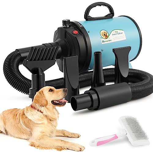 Mxmoonant 2400W Soffiatore per Cani Professionale Continua con Velocità e Temperatura Regolabile Viene Fornito Con 4 Diverse Bocchette e un Soffiatore per la Cura del Pelo