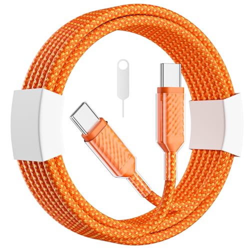 60W USB C Kabel f&uuml;r iPhone 17 Pro Max 16 15, SIM-Karten-Nadel Schnellladen USB C auf Typ C Ladekabel f&uuml;r Samsung S25 Ultra S24 S23 A56 A17 Tab S10 Datenkabel f&uuml;r Google Pixel 10 Pro 9 8, Orange 2M