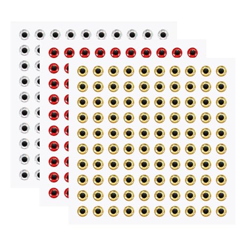 YELARXI Ojos de pez para hacer señuelos, señuelos de materiales de atado de moscas con ojos 3D, cebos de pesca artificiales de 3 mm y 300 piezas y ajuste rojo/blanco/amarillo para (cebo de peces
