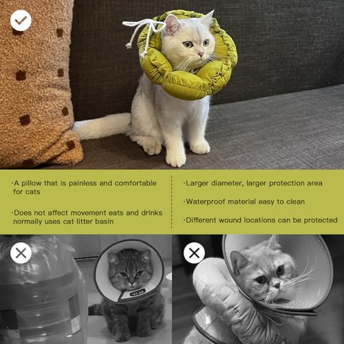 H HIDREAM Soft Cat Cone Collar, Cute Adjustable Cat Recovery Collar,Elizabethan e Collar That can Protect Head and Foot Wounds,Green Flower All-Season Style