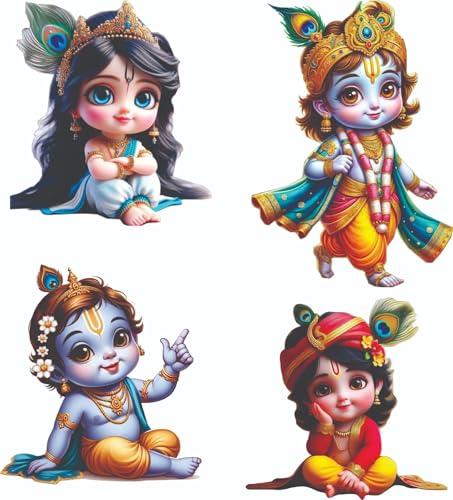 Image of Jwalpa Collection Fridge Magnet Baby Animal Decorative for almirah Set of 6 Refrigerator MDF Wooden Home Kitchen Decor Magnets, Washing Machine,Study Table Stylish, Cafe, Office (Radha Krishna 01)