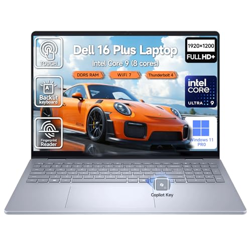 Dell 16 Plus Laptop Touchscreen Computer for Gaming & AI, 16' FHD+ Touch Screen Business Laptop PC, Intel Core Ultra 9, 32GB DDR5 1TB SSD, Windows 11 Pro|Backlit 10-Key|Wi-Fi 7|Thunderbolt|HDMI|FP