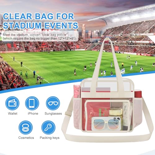 Image of Busiuw Clear Bag for Stadium Events, Stadium Approved 12x12x6 Clear Tote Bag for Sport Fan, Work Concert Travel