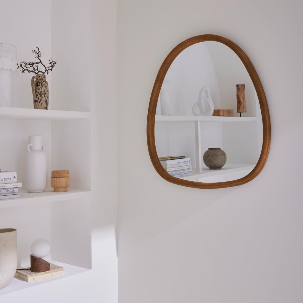 Alice's Garden sweeek - Miroir Organique en Bois de Sapin 75cm Couleur Noyer Charlie L 75 x l 70 x E 3cm