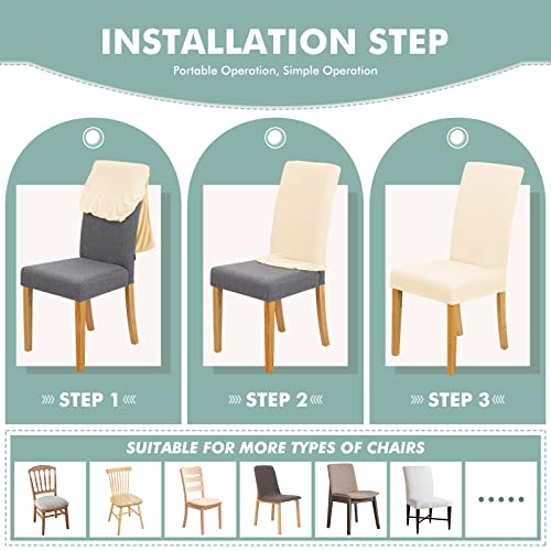 Dasory Water Repellent Dining Room Chair Covers Stretch Spandex Fabric Chair Cover Parsons Chair Slipcover Chair Covers For Dining Room,Set Of 2,Cream #TOP4