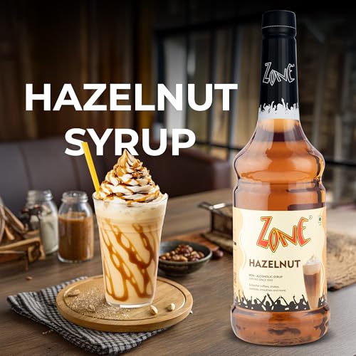 Image of Zone Hazelnut Flavoured Syrups 1000ml - Premium Cafe-Style Syrups for Mocktails, Cocktails, Milkshakes, Coffees, Iced Teas, Sodas & Desserts | Perfect for Home Use, Small Cafes, Bars & Gifting (Hazelnut)