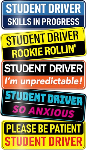 5-Pack HEY-OKEY Student Driver Magnet for Car – Funny & Reflective Rookie Signs – Metal Only (Not Plastic/Aluminum) – Reusable Car Magnets 10 x 3.5 in