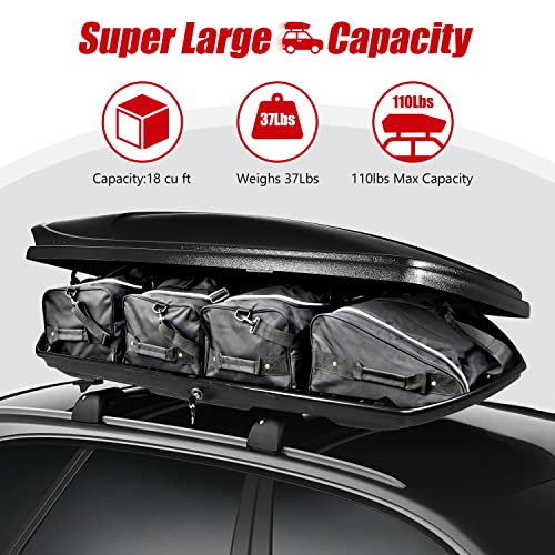 Image of DNA Motoring Extra Long XXL Rooftop Cargo Carrier Box Lockable Roof Luggage Storage Case w /Lock+Keys, 110Lb Capacity, 15 Cubic Ft.(Textured Black),PT-ZTL-8294-BK