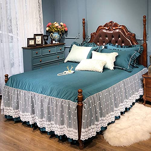 QUNCUNG Blanco Encajes Falda De Cama,Princesa Hoja De Loto Cubre Canapé Colcha Soltar Reina Rey Bedding Ruffled Bedskirt Cubre Unda De Somier Toda La Temporada-B-200x220cm(79x87inch) Cover