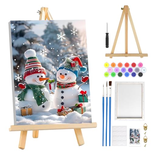 MOGTAA - Pintura de Navidad para niños y adultos, con marco, muñeco de nieve, pintura por numero adulto con caballero, DIY número de arte Kits, ocio creativo para adultos, para decoración, 20 x 30 cm