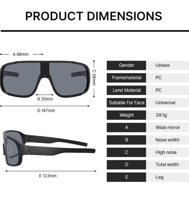 Image of Windproof Wraparound Shield Sports Sunglasses for Men Women Stylish | UV Protected Durable Mirrored Cricket Driving Cycling Riding Goggles | Anti Glare Cooling Shades