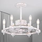 PAZALA Retro White Chandelier Fan with Light, 20 inch Ceiling Fan with Light Candle Chandelier Fan Light, Quiet Reversible for Dining Room, Bedroom, Living Room, A357