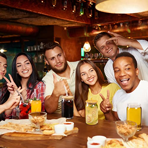 [ 12Pcs Set ] Glass Cups With Bamboo Lids And Glass Straw - Beer Can Shaped Drinking Glasses, 16 Oz Iced Coffee Glasses, Cute Tumbler Cup For Smoothie, Boba Tea, Whiskey, Water - 4 Cleaning Brushes #TOP4