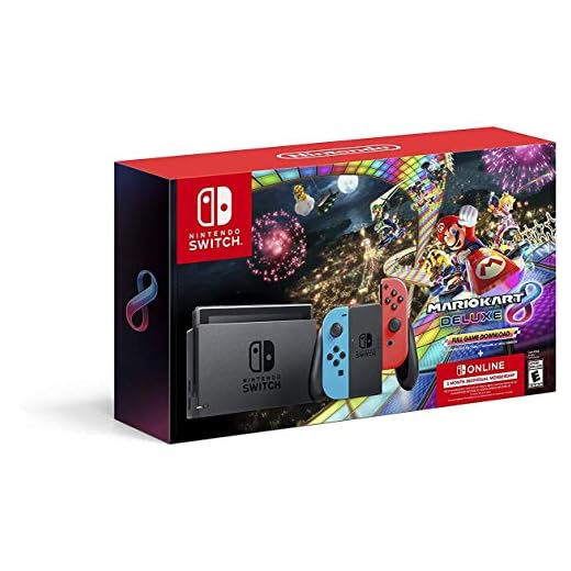 Nintendo Switch w/ Neon Blue & Neon Red Joy-Con + Mario Kart 8 Deluxe (Full Game Download) + 3 Month Nintendo Switch Online Individual Membership