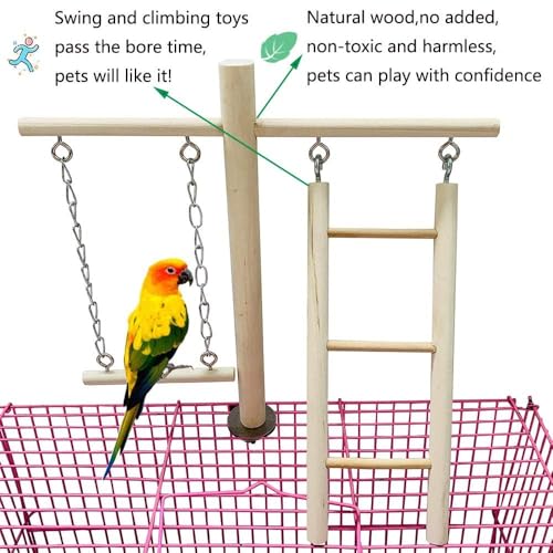 Image of PINVNBY Bird Playground, Wood Parrot Play Gym Stand Perch Bird Cage Accessories for Small and Medium Parakeet Cockatiel Conure Love Birds Finch