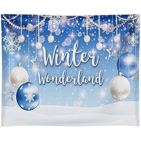 Funnytree 10x8ft Durable Winter Wonderland Backdrop No Wrinkles Blue Boy Baby Shower Birthday Party Christmas Snowflake Snow Landscape Photography Background Bokeh Glitter Pearl Decor Photo Booth Cover