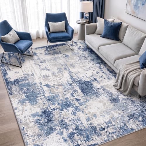 RUGIXE 5x7 ft Blue Washable Foam Area Rug, Modern Abstract for Living Room