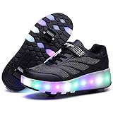 FZ FUTURE Kinder Led Roller Schuhe, Schuhe mit Rollen für Jungen Kinder Schuhe mit 2 Rollen Rollschuhe, Skateboard Schuhe für Kinder Mädchen Junge Erwachsene,Schwarz,33
