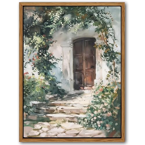 Floating Framed Canvas Vintage Wall Art, Rustic Cottage Spring Garden Oil Paintings Print, Country Floral Pictures Wall Decor for Living Room Bedroom Office Home Decor 16x24 inch by AKWISH - Used condition - US$40.14