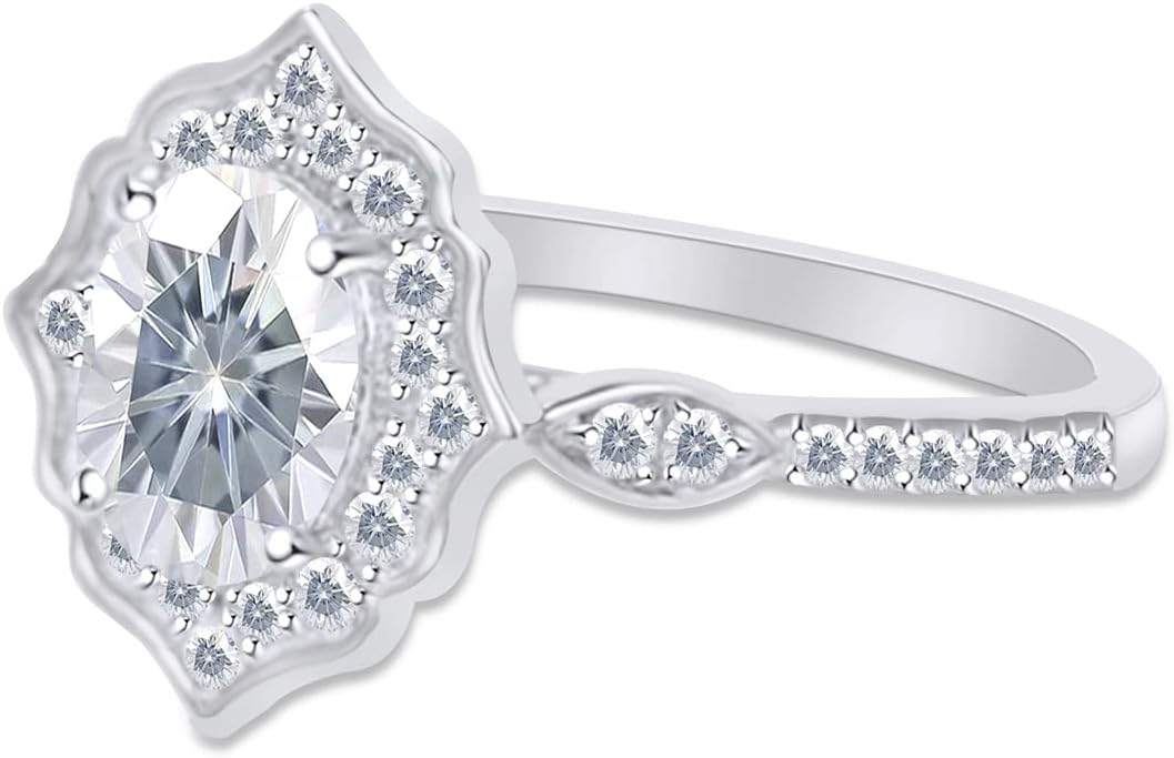 SAVEARTH DIAMONDS 1.00 Cttw Moissanite Lab Created Diamond Flower Vintage Design Engagement Ring for Women In 18k Gold over Sterling Silver